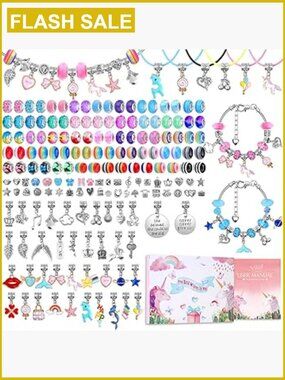 180pc Charm Bracelet Making Kit Girls Unicorn Mermaid DIY Beads Necklace Set
